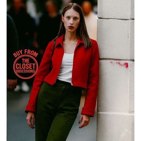 ZARA Red Wool-Blend Cropped Jacket NWT | Structured Collar Coat - Picture 3 of 16